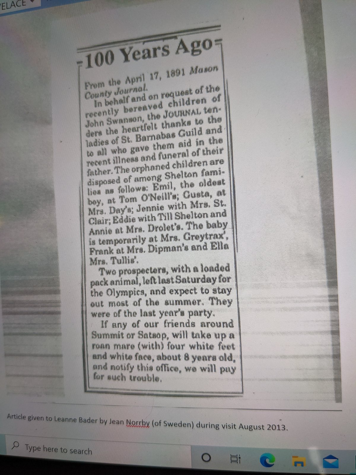 John Swanson Funeral Thanks.