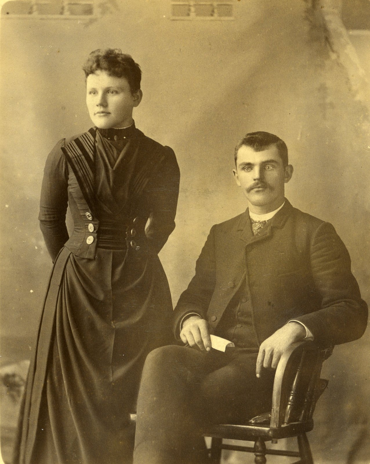 A formal portrait of Edgar Allen Kipp and his wife, Sarah Jane McConnell, who married October 21, 1891, in Chilliwack, British Columbia.